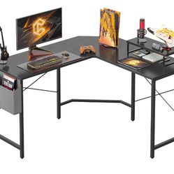 L Shaped Gaming Corner Desk with with Monitor Shelf for Study Writing 