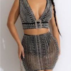 Rhine Stone 2 piece Skirt Set