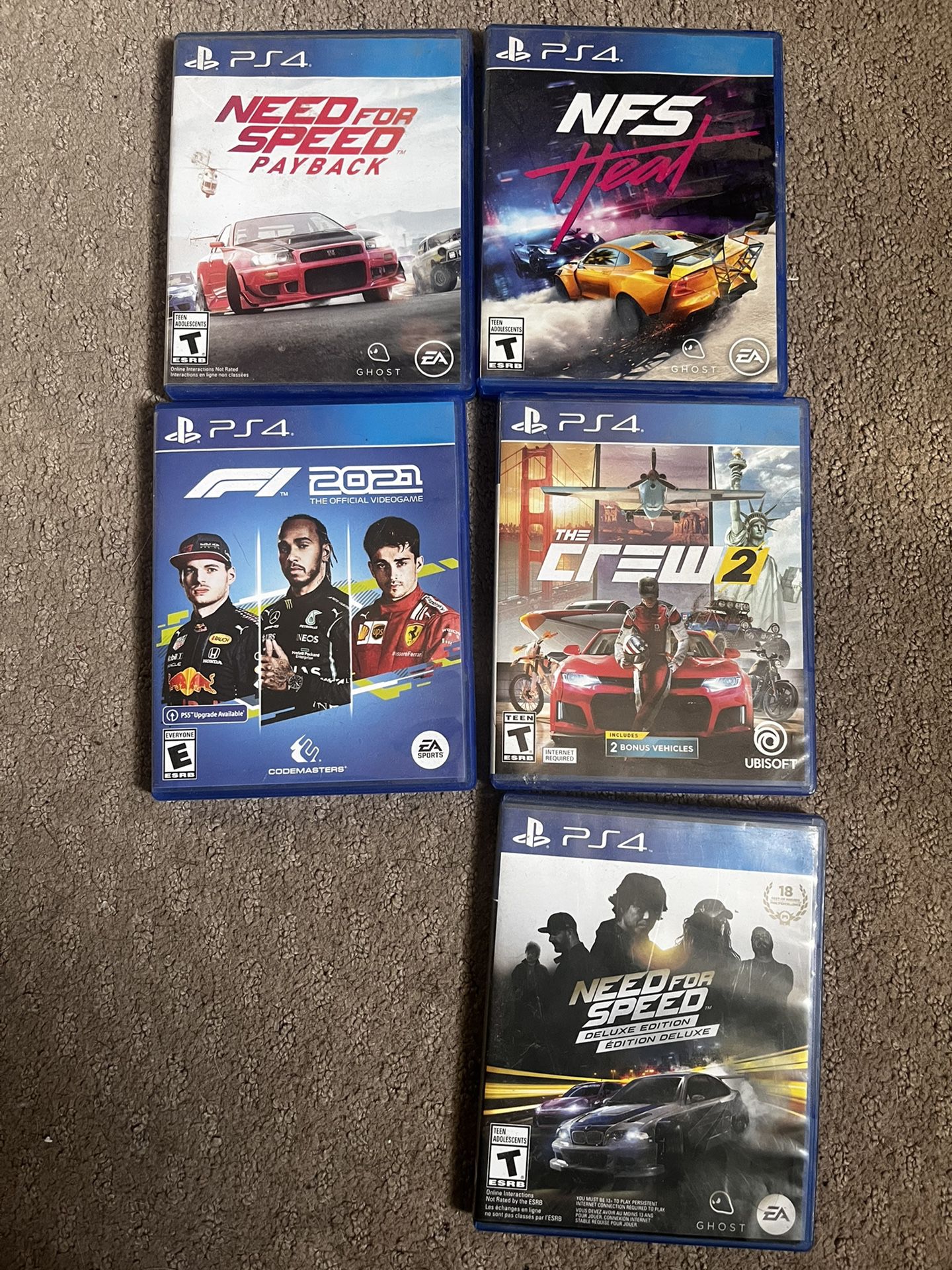 PS4 Lot: Need For Speed, F1 2021, Need For Speed Payback, Crew 2, Nfs Heat