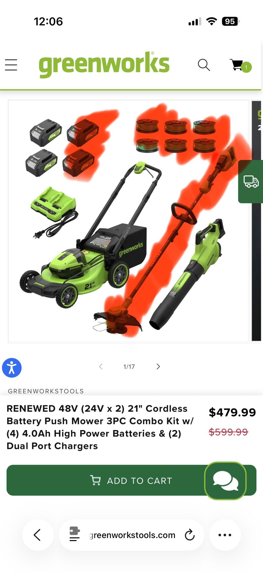 48V (24V x 2) 21" Cordless Battery Push Mower 2PC Combo Kit w/ (2)4.0Ah High Power Batteries & Blowe