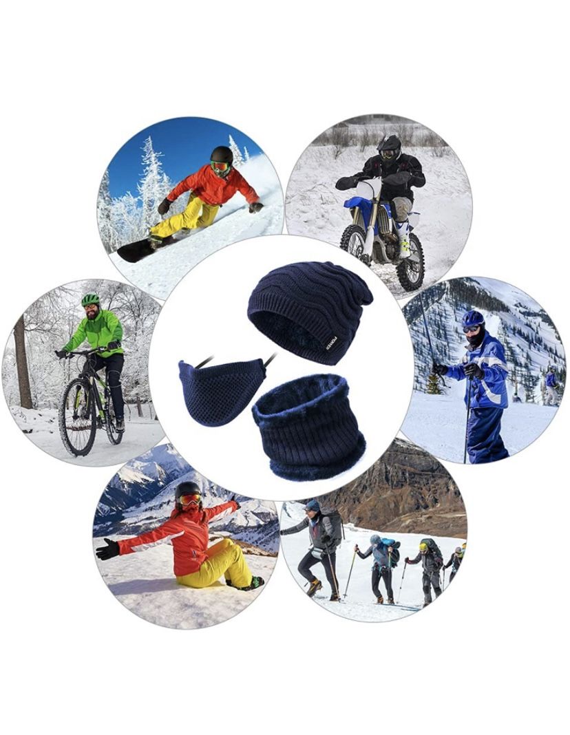 3 PCS Winter Beanie Hats Scarf Set
