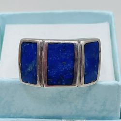 9g 950 Fine Silver Size 8.5 Natural Lapis Lazuli Gemstone Unisex Ring Men Woman