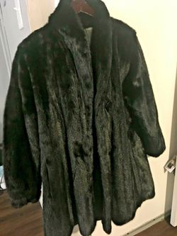 Ranch Mink Fur Stroller, Reversible Black Mink Fur/Black Leather Coat