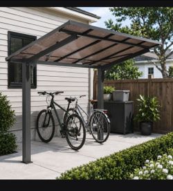 8x5ft Galvanized Steel Carport ,with Sloped PC Roof, Outdoor Multi-Use Awning Shelter,for Patio Grill Tools & Garden Seating (7.95x4.84ft )