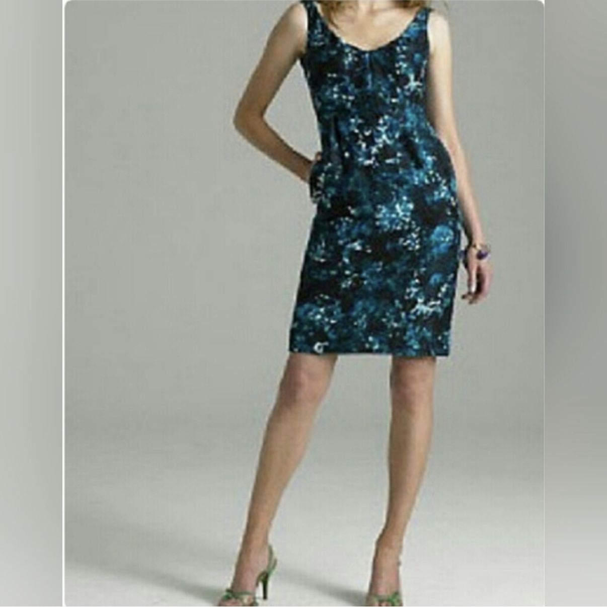 J. Crew Blue & Teal Watercolor Floral Silk Dress - Size 14