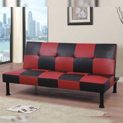 Delivery Express📦Red/Black Leather Convertible Sofa 