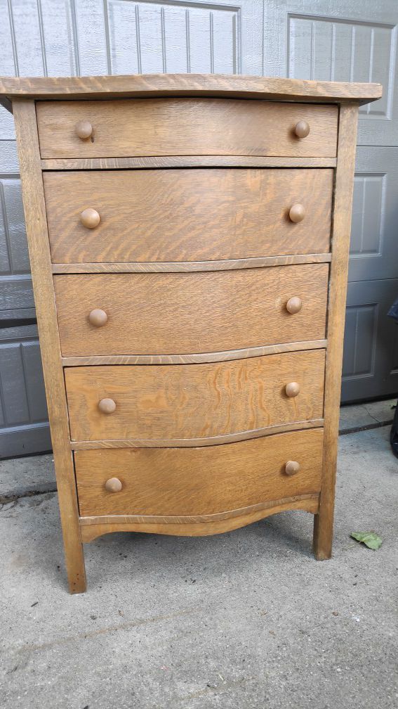 Vintage antique oak round front dresser, chest of drawers