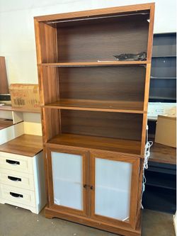 5-Tier Bookshelf, 65" Bookshelf with Multi-Color Ambient Lights (APP Remote Control), Tall Display Shelf with Cabinet Doors, Rustic Brown