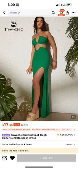 Travachic Cut Out Split Thigh Halter Neck Backless Dress