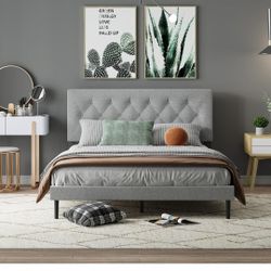 Lubedcy Queen Size Velvet Platform Bed Frame with Upholstered Headboard, Sturdy Wooden Slats, No Springs Required, Easy to Assemble, Noiseless Sleep,