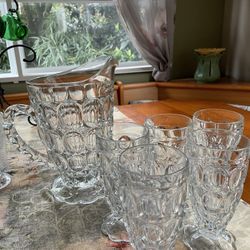 Vintage Cut Glass Pitcher Plus 5 Parfait Glasses