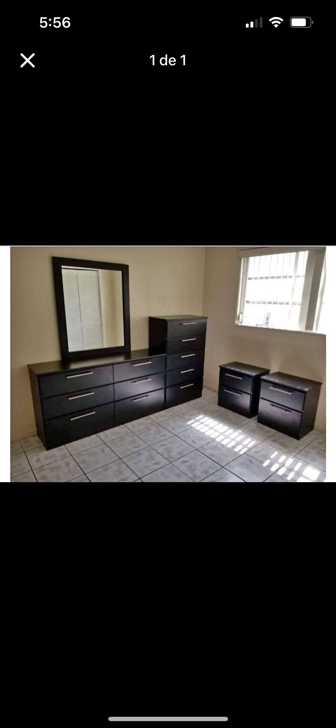 Dresser with mirror 2 nigth stand and chest β White, Black, and Gray