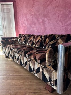 Vintage Postmodern Geometric Sofa w/ Chrome Arms