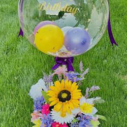 Birthday Balloon and Flower Arrangement