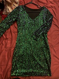 Green And Blue Sequin Mini Dress 