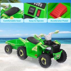 6 Volt Kids Ride On ATV Toddler Toy Car 4-Wheeler Quad Car for Kids 3-6 with Trailer, Green