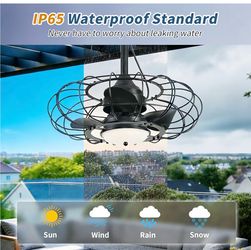 52” Outdoor Ceiling Fan with Light – IP65 Waterproof – Brand New