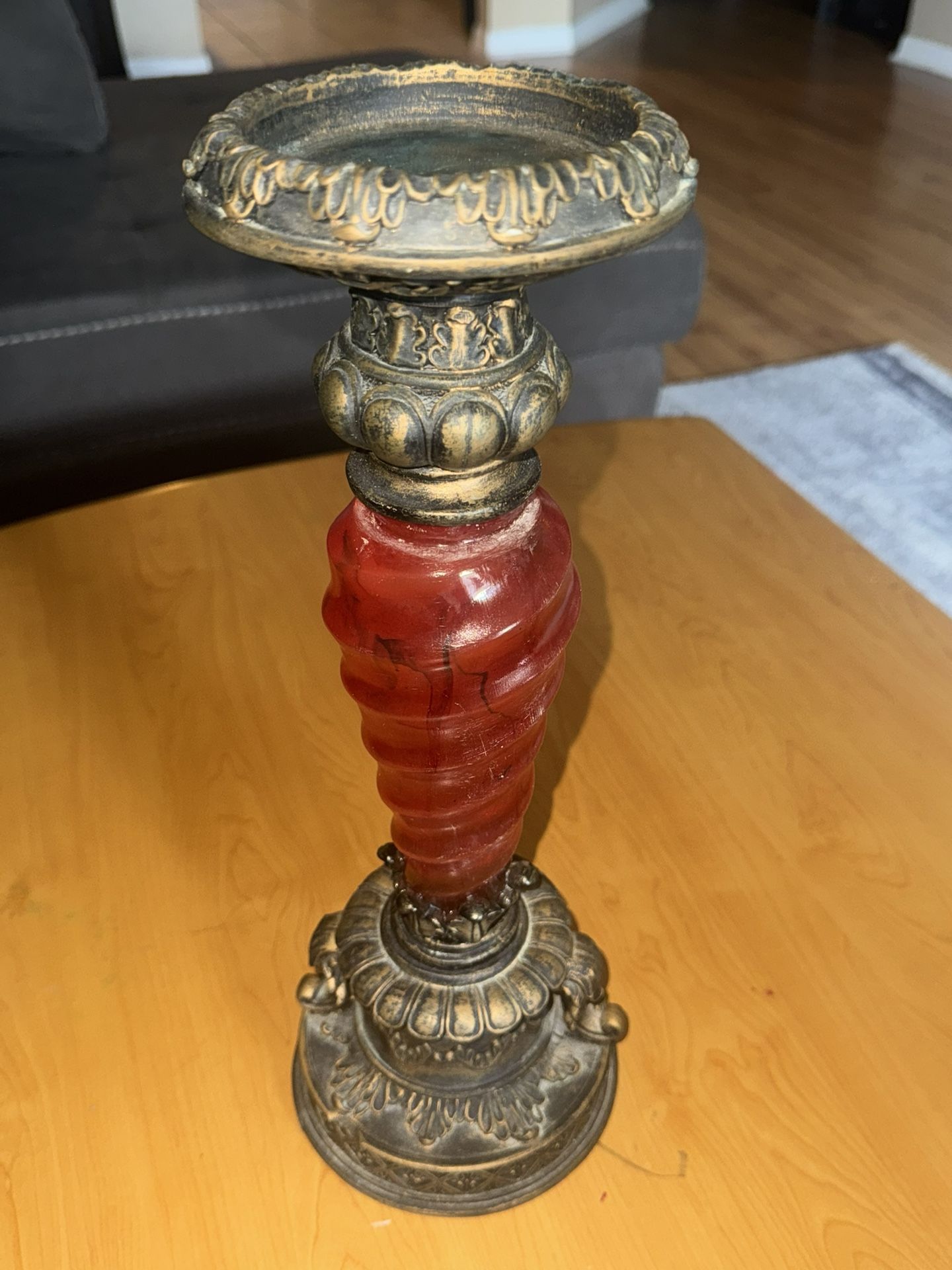 Vintage Candle Holder- Red Swirl Design