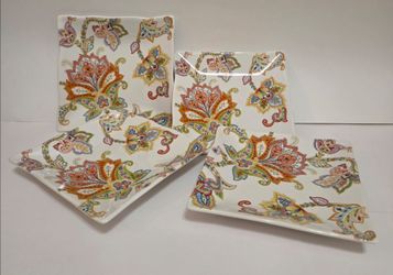 Set of four 222 Fifth Indochine pattern 5.25 in. porcelain Sq. Appetizer Plates