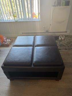 Ottoman w/ Reversible Trays (Espresso Leather & Walnut)