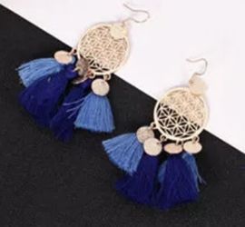 GOLD BLUE or PINK BOHO DREAM CATCHER DANGLE EARRINGS