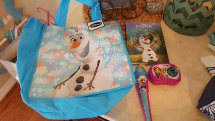 Frozen set microphone singing, camera, bag and book
