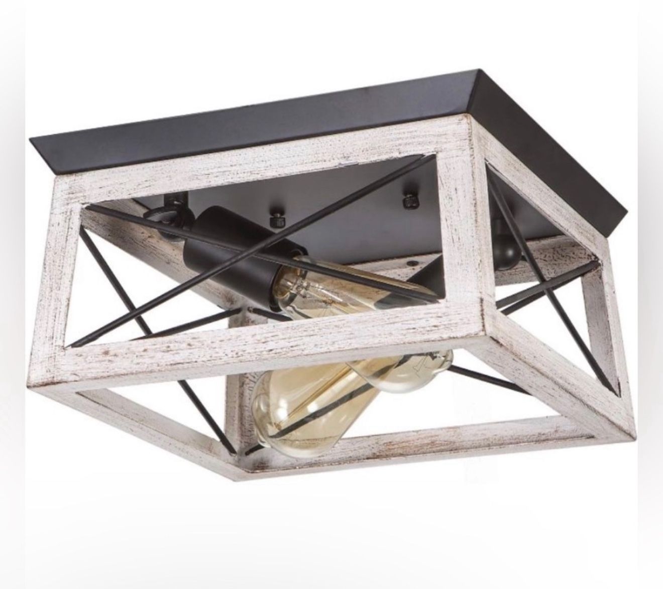 2-light flush mount ceiling light with Matt black finish and bar Nwood accept white, new , bulbs not included