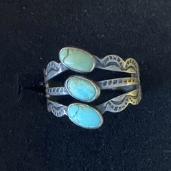 Vintage Size 8 Adjustable Sterling Turquoise Ring Southwestern