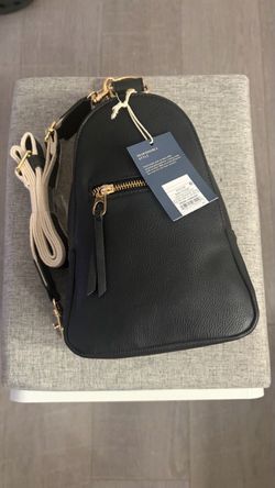 Black Faux Leather Sling Bag with Gold hardware