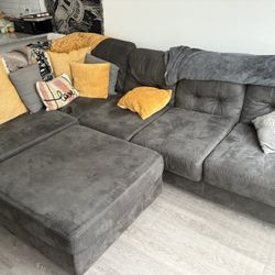 3 Piece Grey Sectional With Ottoman
