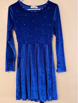 Dance Costume - Leadingstar Blue Velvet Dress in Small Adult