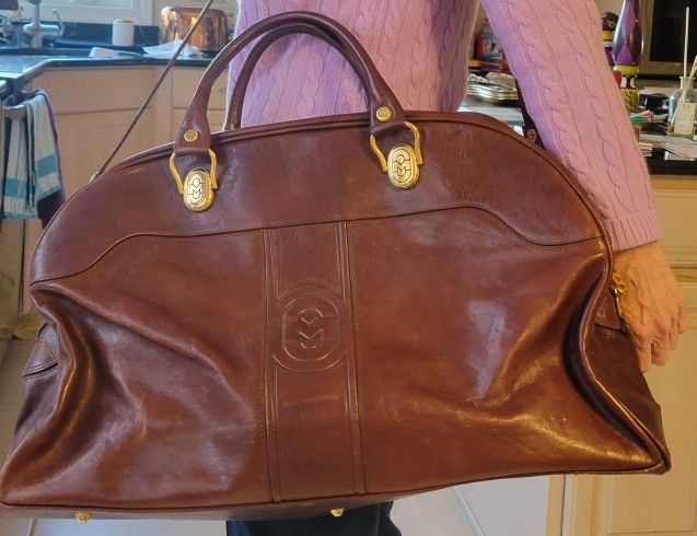 MARINO ORLANDI Cognac Brown Leather LARGE TRAVEL WEEKEND BAG
