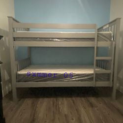 Bunk Bed Twin Over Twin  With Matress New Inside The Box 📦 Available In White Color Only Same Day Delivery 