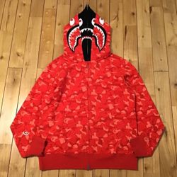 Bape red camo shark pullover hoodie