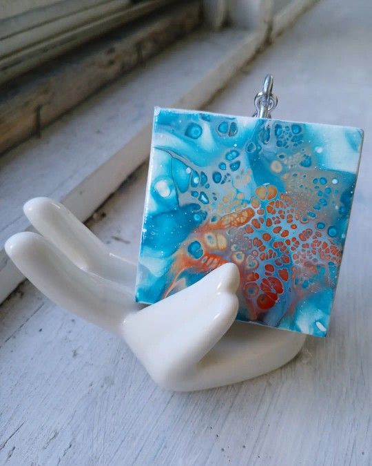 "Golden Hour Tides" Acrylic Pour Painted Keychain