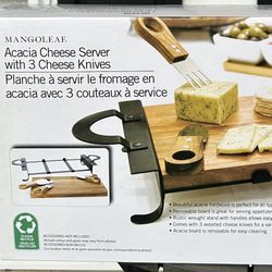 Cheeseboard with 3 Cheese Knives and Metal Stand