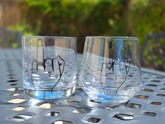 Pair of Funny "Middle Finger" Lowball Glassware / Cocktail Glasses