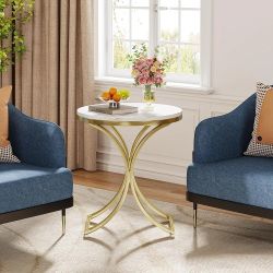 Tribesigns White and Gold End Table Small Round Faux Marble Sofa Side Table (1)