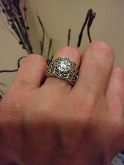 Vintage .925 Sterling Silver Nugget Ring With Moissanite  center Stone 6.5