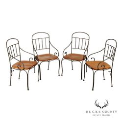 Kincaid French Country Style Set of Four Wrought Iron and Oak Dining Chairs and Table