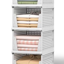 Clothes Organizers and Storage, 4 Packs Stackable Plastic Storage Basket for Closet