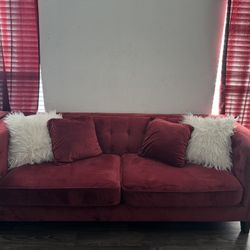 Red Velvet Sectional Sofa Set – 3 Pieces