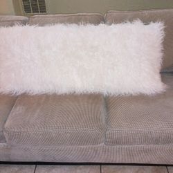 Large ,  Long shag White Couch Pillow 