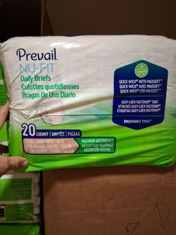 Adult diapers, prevail 20 pack