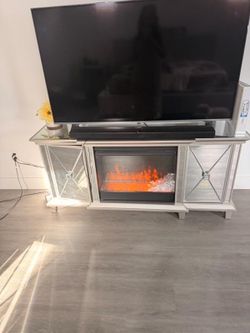 Mirrored electric fireplace Tv stand ( no tv included)