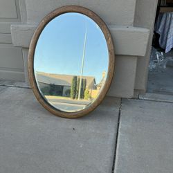 Antique Oak Oval Mirror 