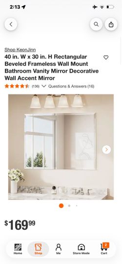 40x30 Rectangular Beveled Frameless Wall Mirror