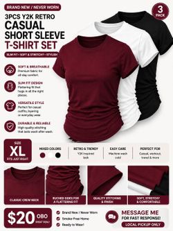 3-Pack Y2K Casual Short Sleeve T-Shirt Set XL