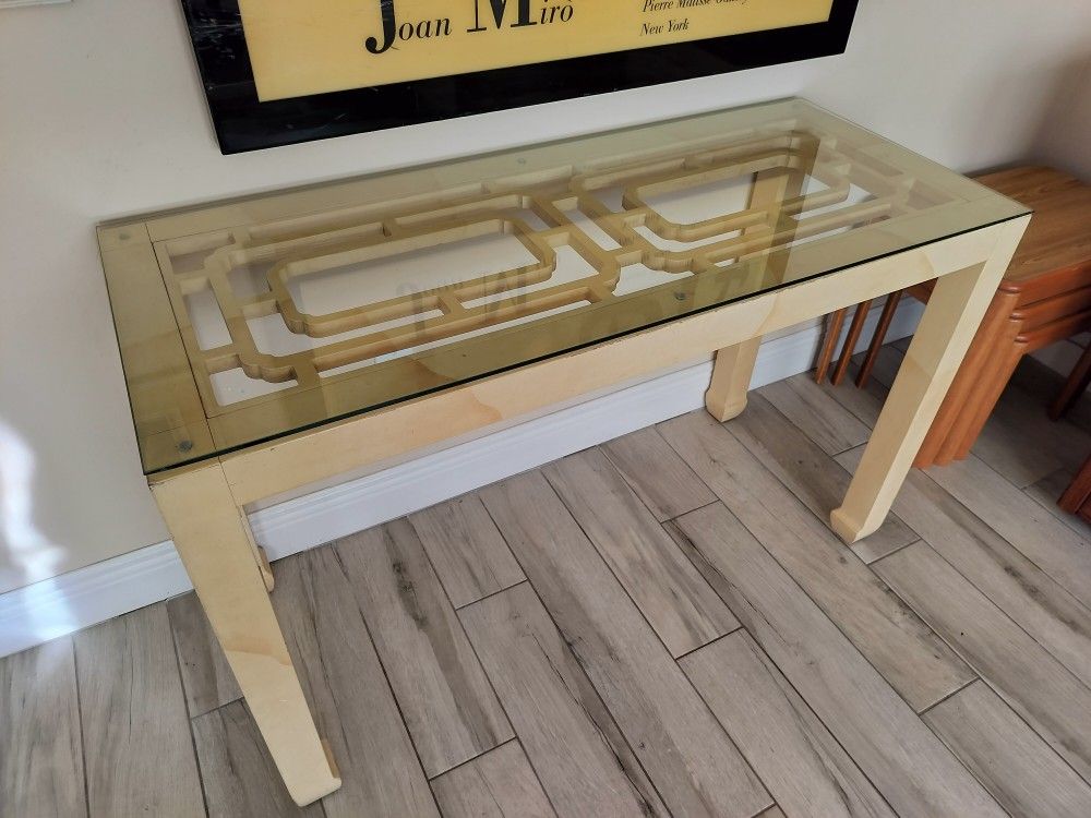 Vintage Hollywood Regency Henredon Faux Goat Skin Lacquer Console Table