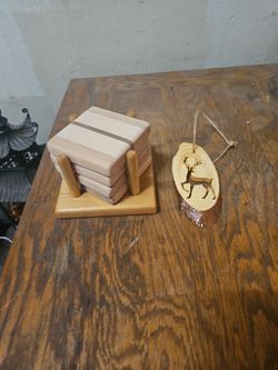Wooden Coasters And Christmas Tree Ornament